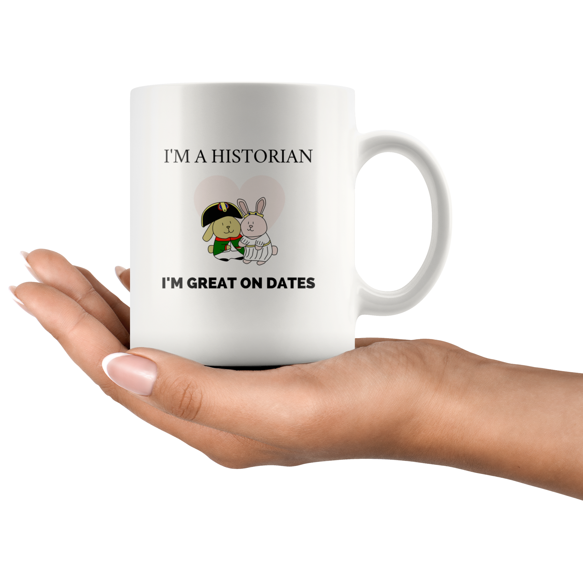"I'm a historian, I'm great on dates" cute bunnies mug - Napoleonic Impressions