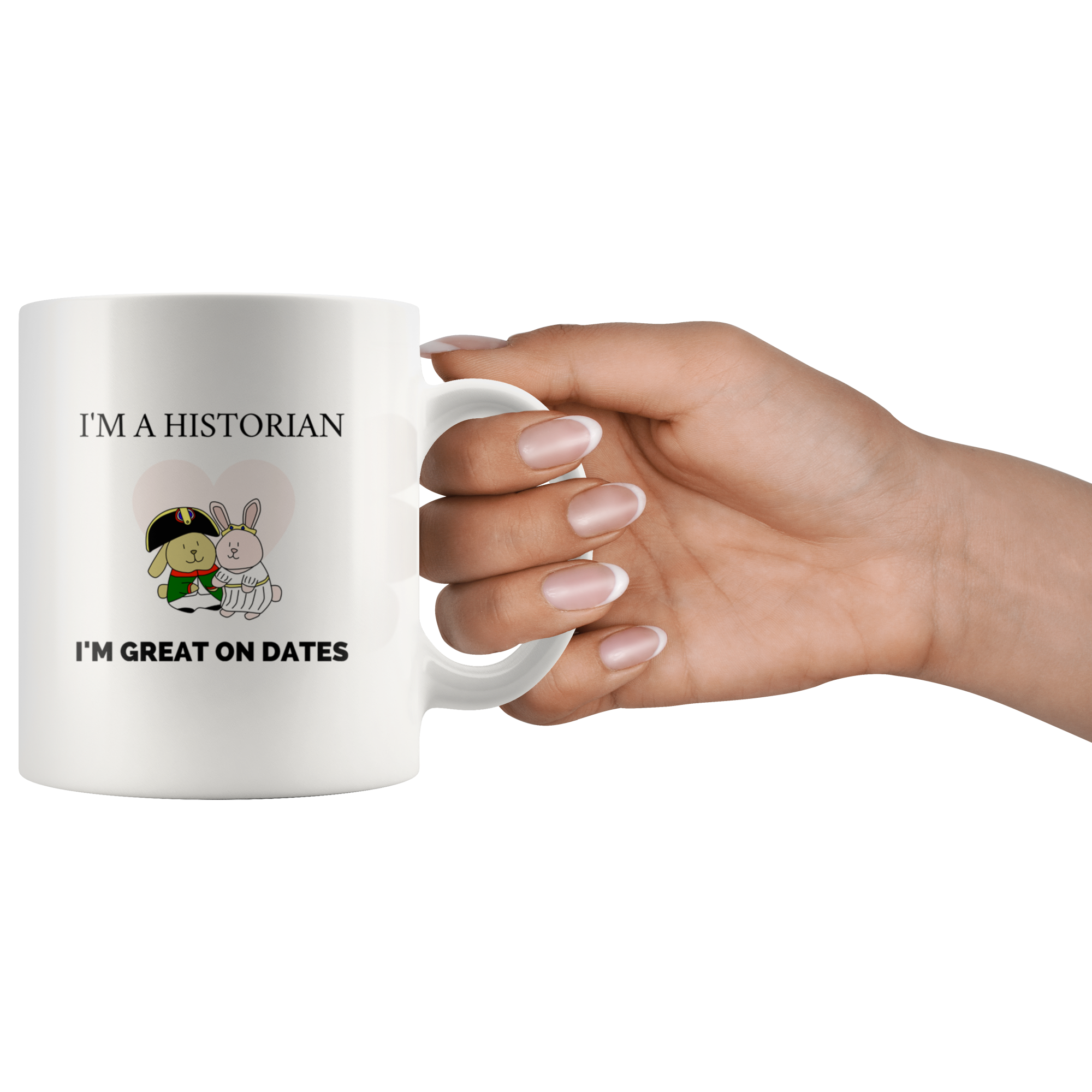 "I'm a historian, I'm great on dates" cute bunnies mug - Napoleonic Impressions