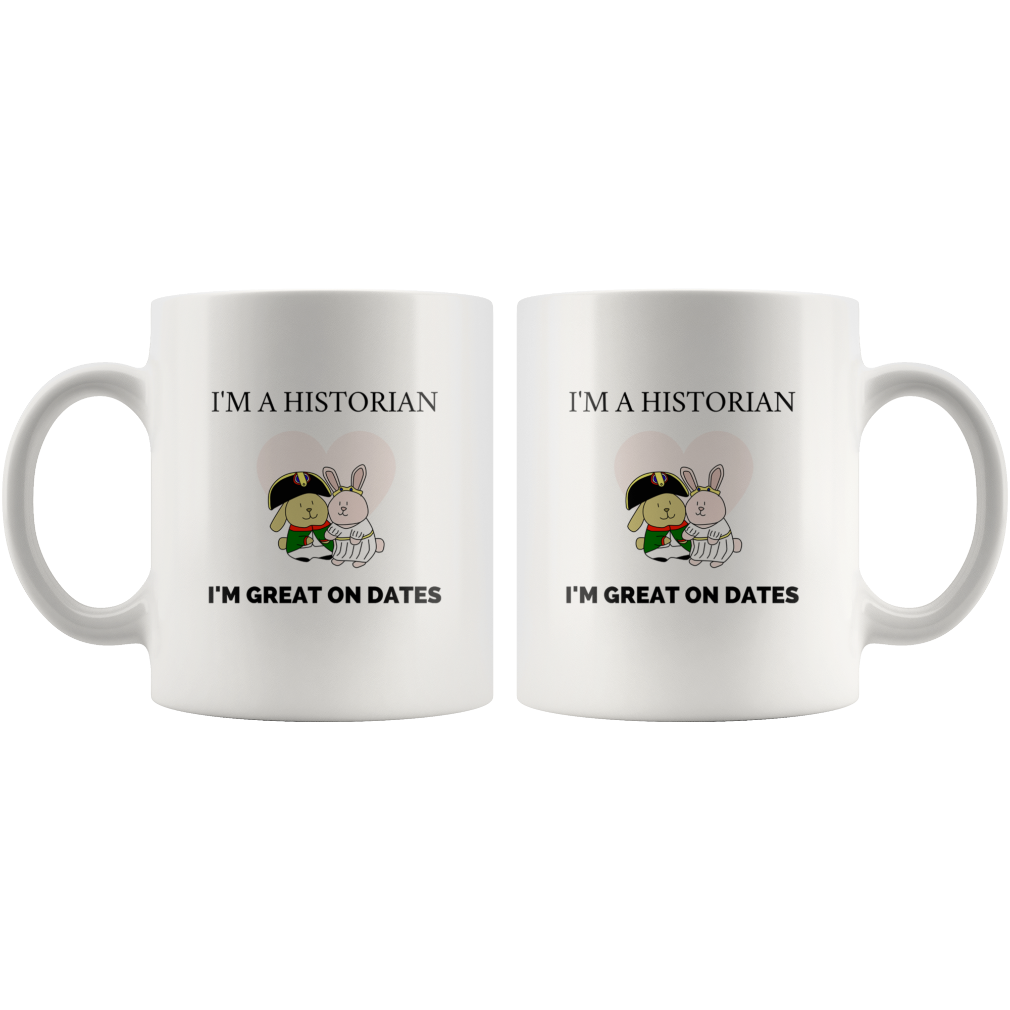 "I'm a historian, I'm great on dates" cute bunnies mug - Napoleonic Impressions