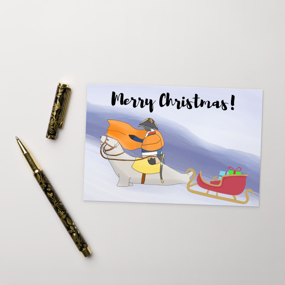 Penguin Crossing the Alps "Merry Christmas" Postcard - Napoleonic Impressions